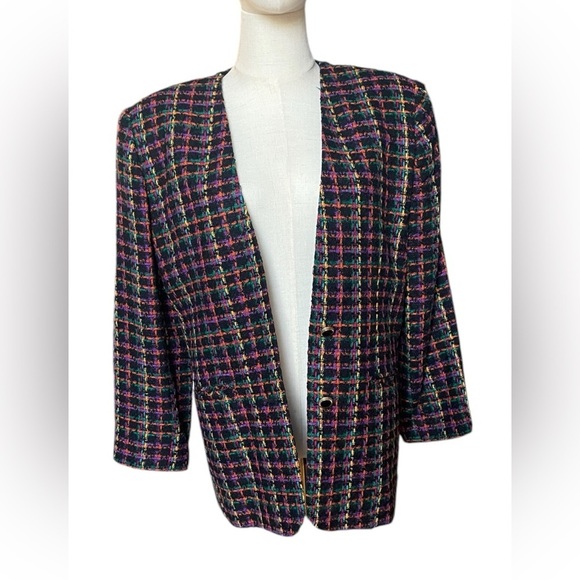 Block Island Jackets & Blazers - Block Island Vintage Multicolor Colorful Plaid Blazer Sz 8P​​